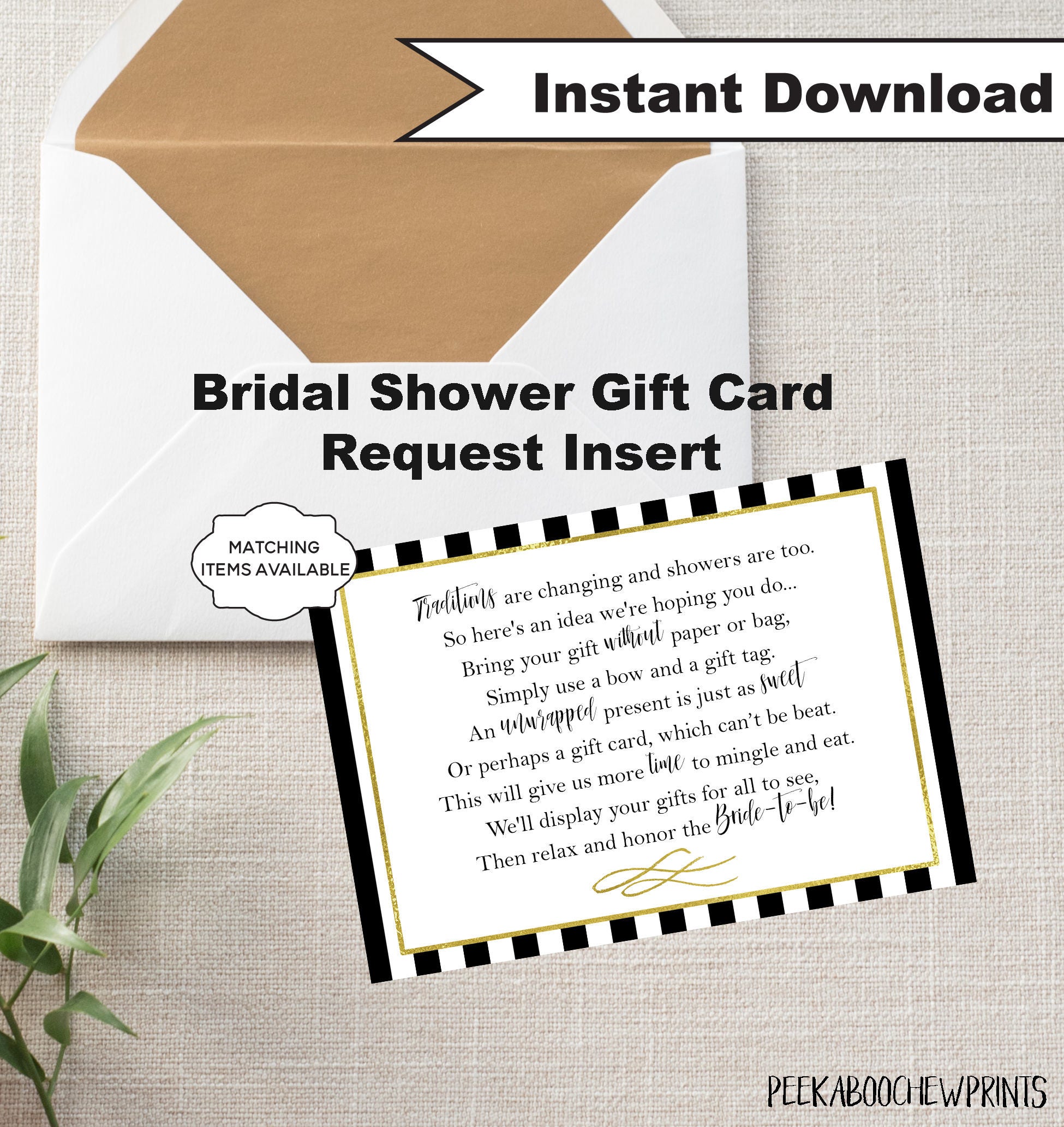 Display Shower / Gift Card Unwrapped Gift Request Poem Insert