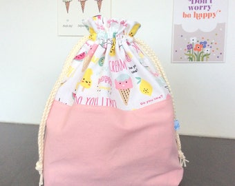 Cute pouch in cotton or knitting or crochet work bag - fabric kawai