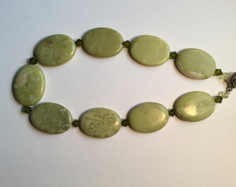 Adventurine Natural Stone Necklace w/ Olivine Swarovski Crystals