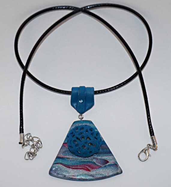 Blue Red and Silver Pendant with glass by TwoAndAHalfCreations