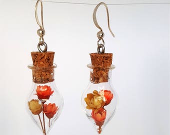 Whimsical and Romantic Real Dried Flowers In Glass Vial Dangle Earrings Jewellery Jewelry