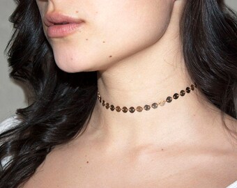Gold Coin Choker, Gold Coin Necklace, Choker Necklace, Coin Choker, Dainty Choker, Coin Tattoo Choker, Gold Choker, Bohemian Choker