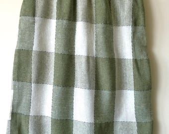 Vintage high waist green check body con pencil skirt UK XS