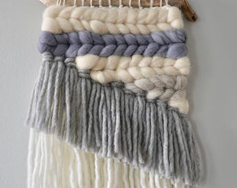 Woven Wall hanging / Weaving / Tapestry / Wall Art / Nursery Decor / Home Decor / Grey, White, Neutral