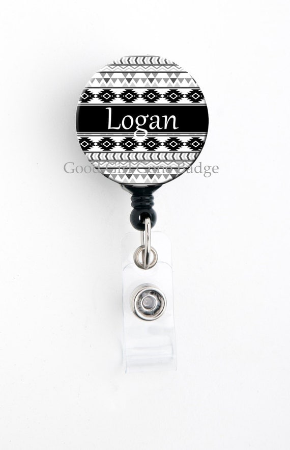 Retractable ID Badge Holder Personalized Name Black White