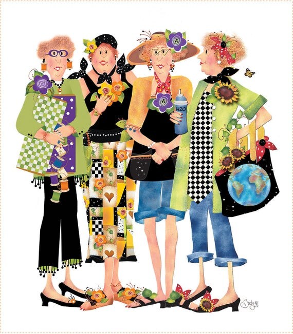 10x12 Fabric Art Panel Girlfriends or Sisters