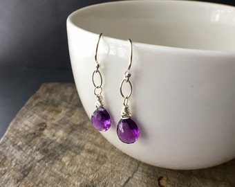 Amethyst Earrings, Amethyst Sterling Silver Drop Earrings, February Birthstone