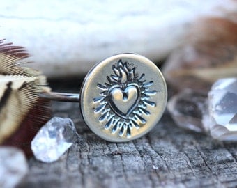 Sacred Heart Ring Sacred Heart Jewelry Heart Stacking Ring Sterling Silver Stacking Ring Silver Stacking Rings Stackable Rings Sacred Heart