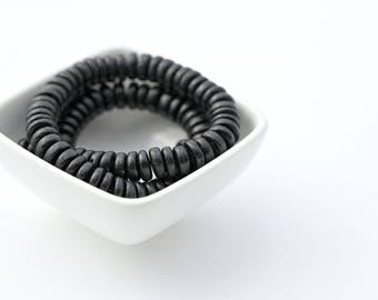Vintage Black Coconut Spacer Beads Heishi Strand Spacers 9mm 16" Strand (100+ beads)