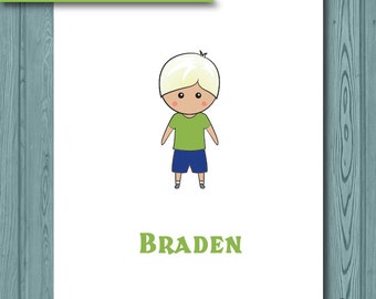 Boys Room Decor, Personalized Portrait Illustration, Custom Kids Illustration, Portrait Cartoon, Boys Room Name Sign, 8x10 Wall Art Print