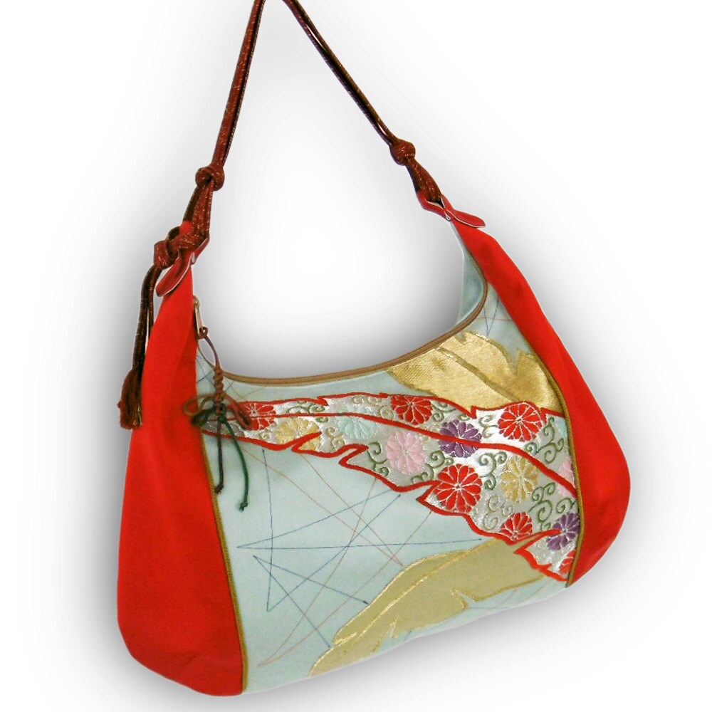 Japanese Vintage Obi Over Size Hobo Bag Tomato Red