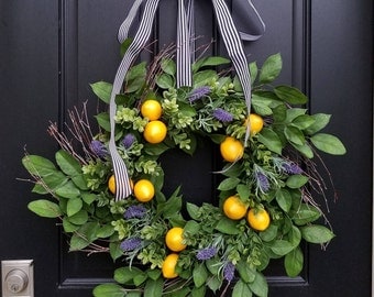 SUMMER WREATHS, Lemons Wreath, Yellow Lemons Wreath, Taste of Summer, Boxwood and Lemons, Summer Door Wreaths, Front Porch Wreaths