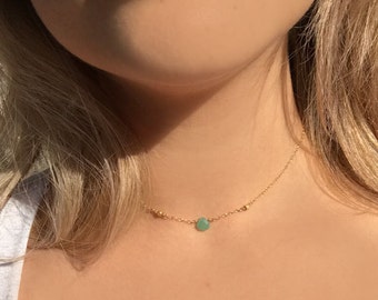 Dainty Gold Necklace | Real Jade Necklace | Delicate Necklace | Jade Jewelry | Green Stone Necklace and Faceted Gold Beads