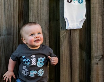 Big Brother Shirt Or Little Brother Shirt, Lil Bro Shirt, Big Bro Shirt -Toddler T Shirt Chevron and Polka Dots on a Heather Grey Shirt