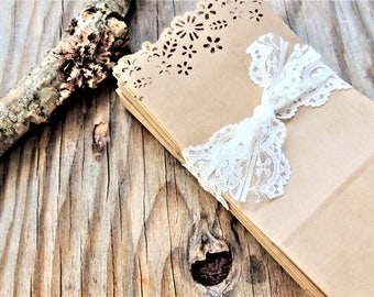 KRAFT PAPER BAGS 50 or 75 Gift Bags Wedding Favor Bag Small Gift Bag Decorative Floral Edge Candy Bar Buffet Bag Weddings Favor Shower Party