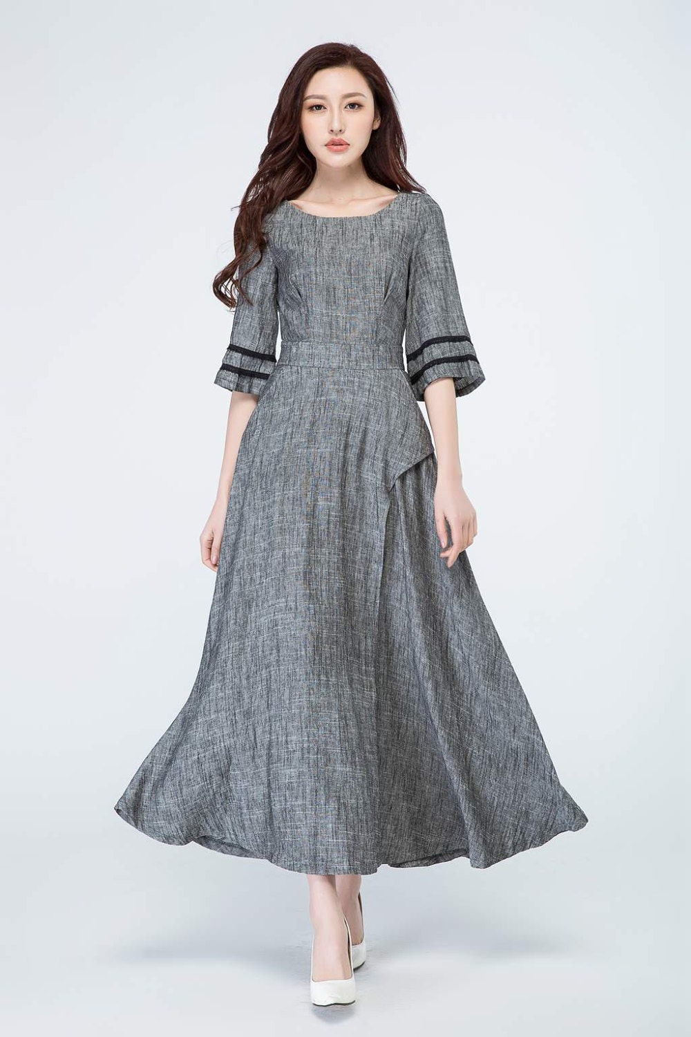 Grey dress linen dress spring dress prom dress party