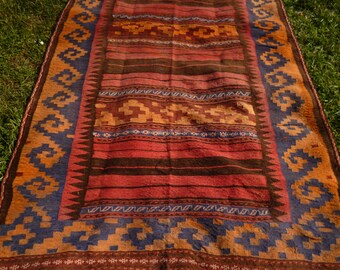Big Flatweave Carpet Kilim Runner Hand woven, tough wool. Tapis 10 ft x 5 ft 305 x 152 cm