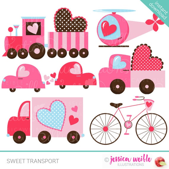 Sweet Transport Valentine Cute Digital Clipart - Commercial Use OK - Valentine Graphics - Valentine Truck Il_570xn