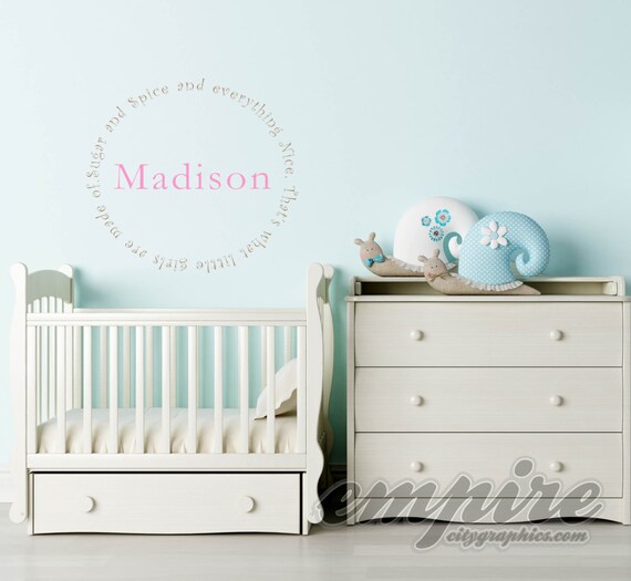 Sugar and Spice that's what girls are made of personalized name decal, Girls Name Decals, nursery wall decals, custom girls name decals