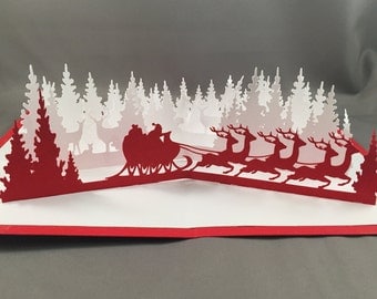 3D Christmas Card with Santa Sleigh Card | Christmas Pop Up Cards Funny Santa Card | 3D Christmas Cards | Cute Christmas Cards | Xmas Card
