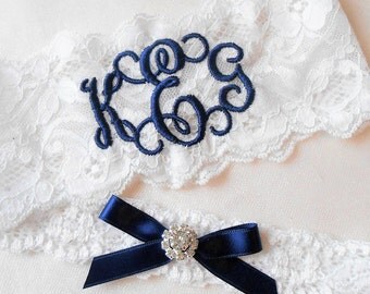 MONOGRAMMED Wedding Garter MONOGRAMMED Bridal Garter Floral Stretch Lace Bridal Garter Single Garter
