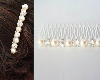 Bridal hair comb ~ 3"~ Pearl and rhinestone hair comb ~ Hair accessories ~ Wedding hair piece ~ Crystal hair comb ~ Brides hair comb~DESTINY