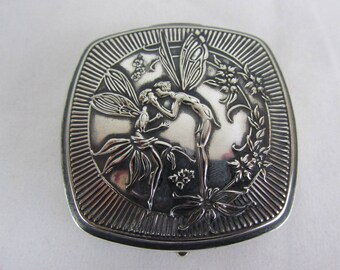 On Sale! 1925 Art Deco Djer Kiss "Kissing Fairies" Kerkoff Paris By Willy Pogany / Silver Plated Powder And Rouge Compact