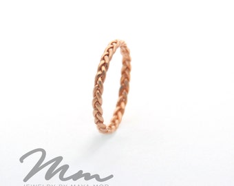 Braided Thin Rose Gold Ring, Thin Gold Rings, Rose Gold Stacking Rings Rose Gold Wedding band, Braided Ring, Stackable Ring, Gold Twist Ring