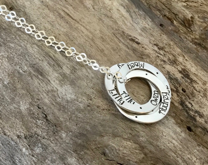 Sterling Silver Circle Name Necklace - Hand Stamped Names - Personalized Necklace - Interlocking Circles - 3 Rings