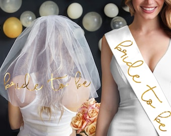 Gold Foil Bride To Be Sash & Veil Set - Bridal accessory, Bridal Shower Gift, Bachelorette Sash, Bachelorette Party Gift, bride sash, veils