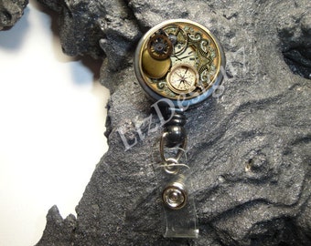 Steampunk Retractable ID,Badge Holder,Badge ID Reel,Office Badge Reel,ID Holder