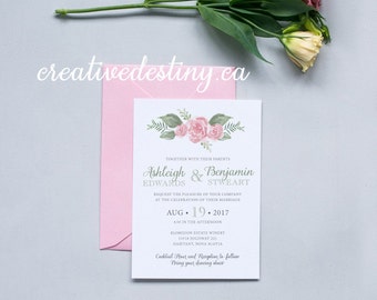 Floral Wedding Invitation Template, Watercolour Wedding Invitation Digital Download, Custom Wedding Printable Invitation