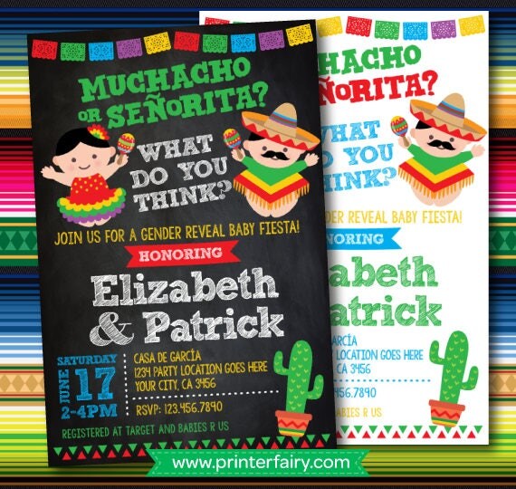 gender reveal invitation fiesta baby shower invitation gender