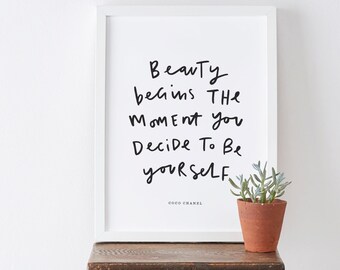 Beauty Begins Coco Chanel Print - Coco Chanel's Quote Typography Print - Hand Lettered Print