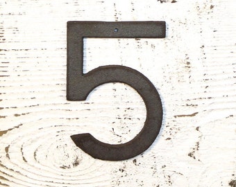 5 - 5 Inch Cast Iron Metal Number 5 - WITH DRILL HOLE for Mounting