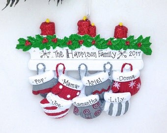 FREE SHIPPING 7 Christmas Mittens Personalized Christmas Ornament / Personalized Family Christmas Ornament / Large Family Ornament
