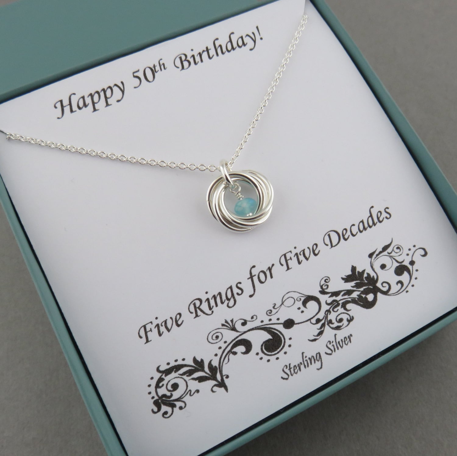 50th Birthday Gift for Women Birthstone Necklace Sterling