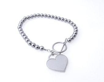 Heart silver bracelet. Silver heart bracelet. Beaded bracelet. Silver bracelet. Sterling silver bracelet.Large 5mm. Gift ideas
