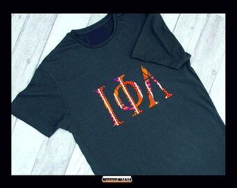 No Sew Iron-On African Print Greek Sorority/Fraternity Letters With Metallic Gold Detail