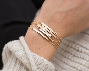 Bar Bracelet Personalized, Gold, Silver, Rose Gold / Small Skinny Bracelet - Dainty, Minimal Stacking Bracelet Layered and Long LB130_30_B