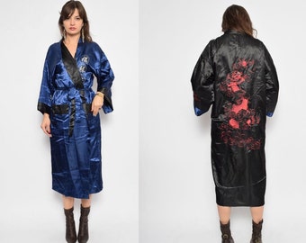 Vintage 90's Chinese Two-Sided Embroidered Dragon Robe