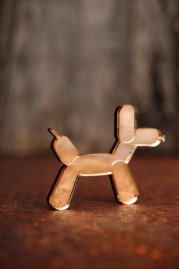 NEW Gold Balloon Dog Necklace or Brooch - Mirror Acrylic