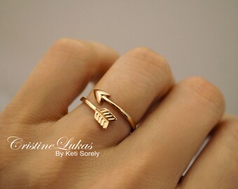 SALE - Rose Gold Sideways Arrow Ring - Celebrity Style Double Wrap Arrow Ring - Adjustable Ring - Rose Gold Over Sterling Silver