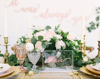 Laser Cut Acrylic Table Number Sign - (ONE) 8"x5.5" Modern Calligraphy Freestanding Table Sign - Wedding Table Numbers - Wedding Decor
