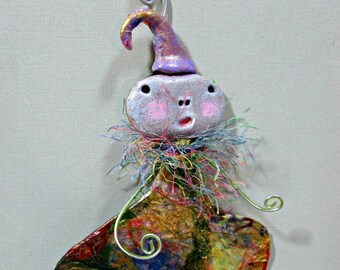 Art Doll OOAK Original - Paper Clay/ Mixed Media One of a kind Whimsical Ornament or Wall Art/ Gift