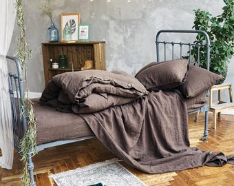 Linen DUVET COVER or SET Queen Twin Double Single Full King quilt cover - Chocolate brown king size quilt, Queen - linen bedding by Lenok