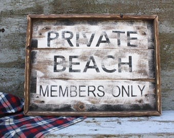 24x18 Private Beach Sign Framed Wood Sign Weathered Wood Sign Beach Decor Wood Beach Sign Members Only Beach House Decor Large Wood Sign