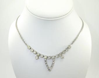 Vintage Rhinestone Necklace, Chain, Silver Tone