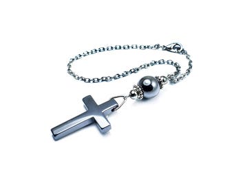 Rearview Mirror Charm, Hematite Christian Cross Car Dangler Ornament, Car Accessories, rear view cross, car hanging
