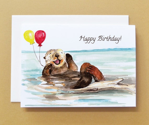 Happy Birthday Sea Otter Watercolor Card